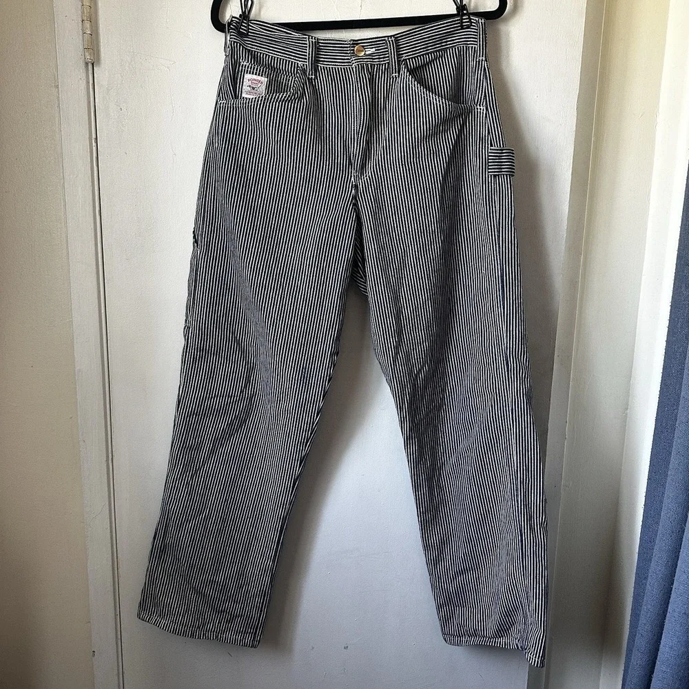 Pointer Brand USA Hickory Striped Denim Carpenter Pant Railroad Blue Sz 32 x 32